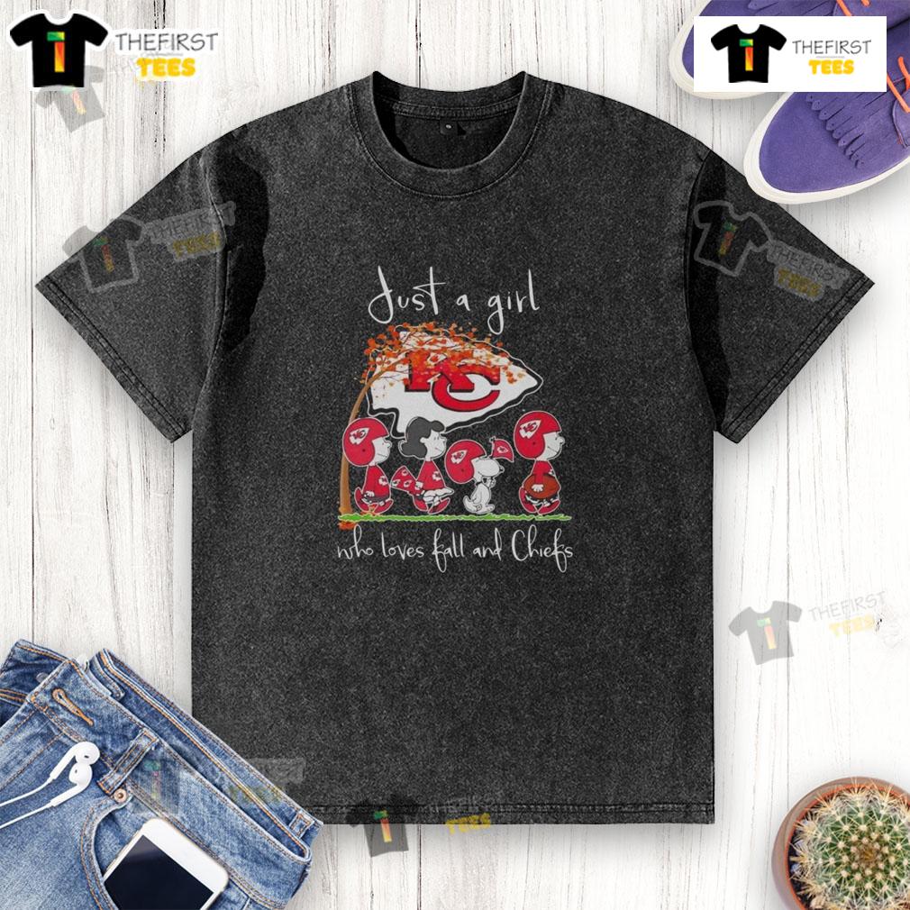 Alt Text: Hot Snoopy and friend in a Kansas City Chiefs football t-shirt, perfect for fall and football lovers.
