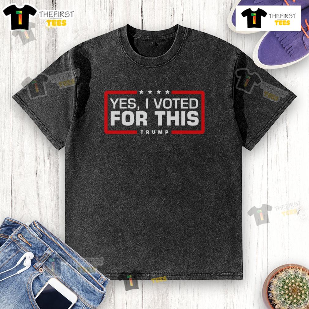 Alt Text: Trendy 'Hot Yes, I Voted For This' Trump-themed washed t-shirt laid flat, showcasing bold graphics and casual style.
