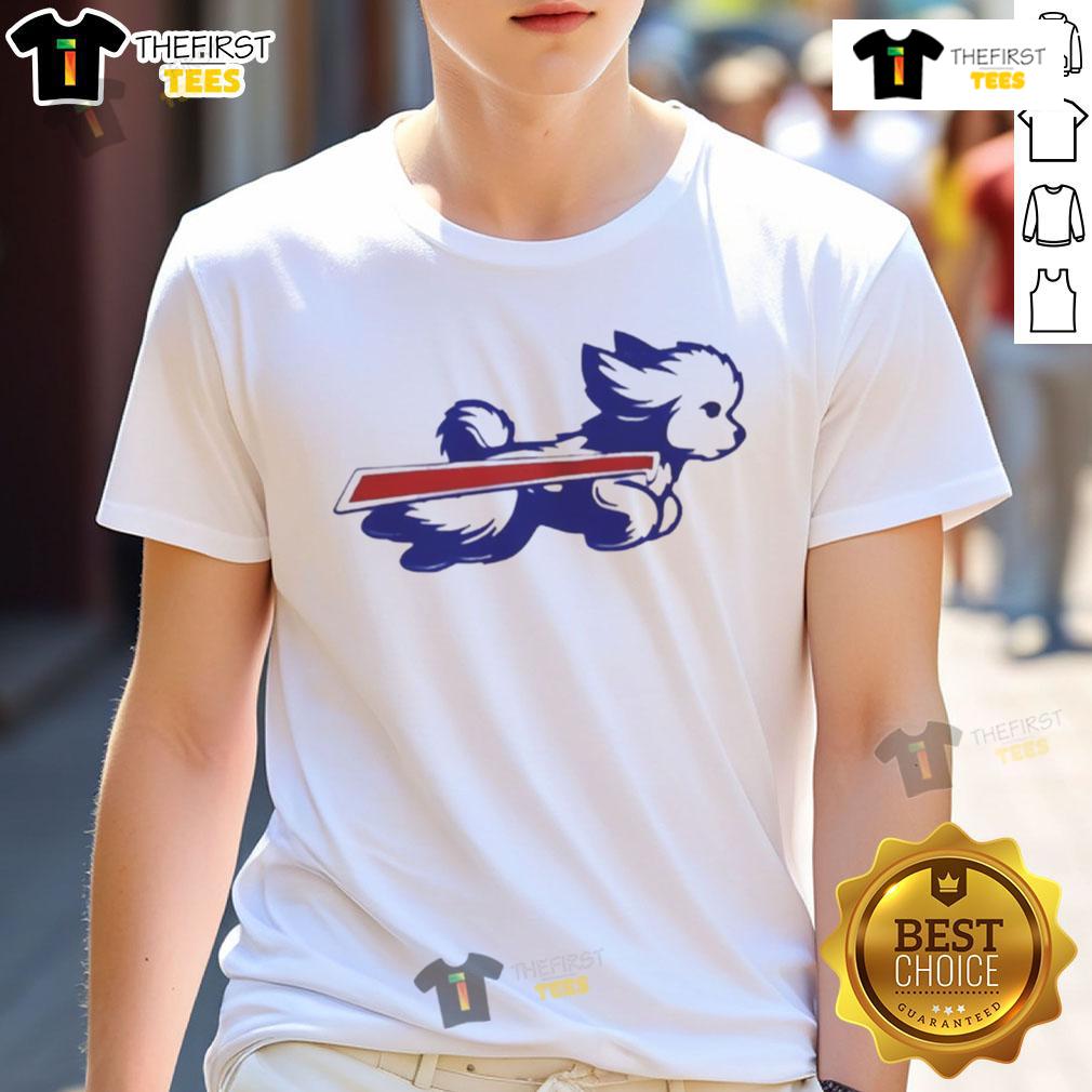 Nice Bichon Fris Buffalo Bills football parody logo T-shirt featuring a playful dog design, perfect for fans and pet lovers.