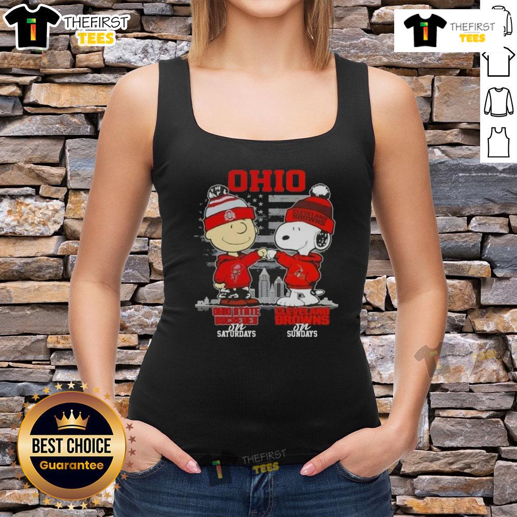 Nice Charlie Brown Ohio State Buckeyes Skyline Tank Top featuring Snoopy and Cleveland Browns for game day style.