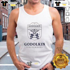 Emma Meyer wearing a Nice Gen V tank top from Godolkin University, showcasing stylish college apparel.