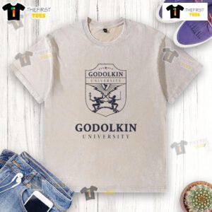 Emma Meyer wearing a Nice Gen V Godolkin University washed t-shirt, showcasing stylish casual wear.