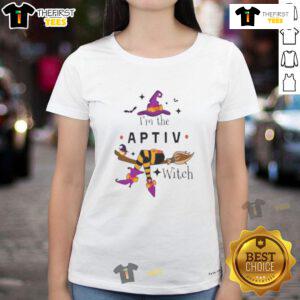 Nice I'm The APTIV Witch Halloween Ladies Tee featuring a fun witch graphic perfect for Halloween celebrations.