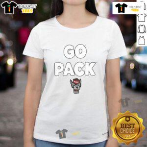 NC State Wolfpack Go Pack slogan ladies tee featuring bold graphics and a stylish design for passionate fans.