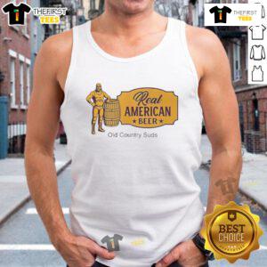 Stylish tank top featuring 'Nice Real American Beer Old Country Suds' design, perfect for beer lovers and summer outings.