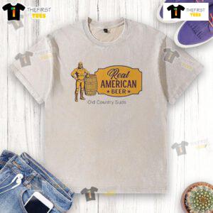 Nice Real American Beer Old Country Suds Washed T-Shirt featuring vintage beer graphics, perfect for casual wear.