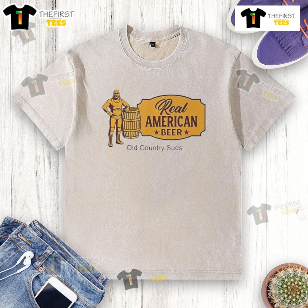 Nice Real American Beer Old Country Suds Washed T-Shirt featuring vintage beer graphics, perfect for casual wear.