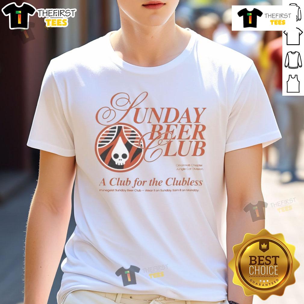 Alt Text: Nice Rhinegeist Sunday Beer Club Jungle Cat Division T-Shirt for Cincinnati beer enthusiasts and club members.
