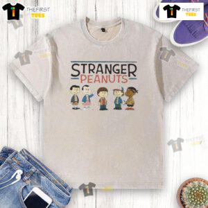 Nice Stranger Peanuts cartoon washed t-shirt featuring colorful graphics of Charlie Brown and friends, perfect for casual wear.