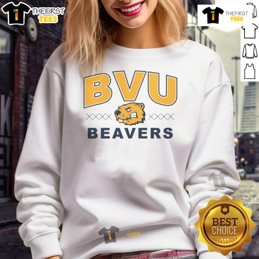 Official BVU Beaver Trax Sweatshirt in navy blue, featuring the BVU logo, perfect for cozy campus wear.