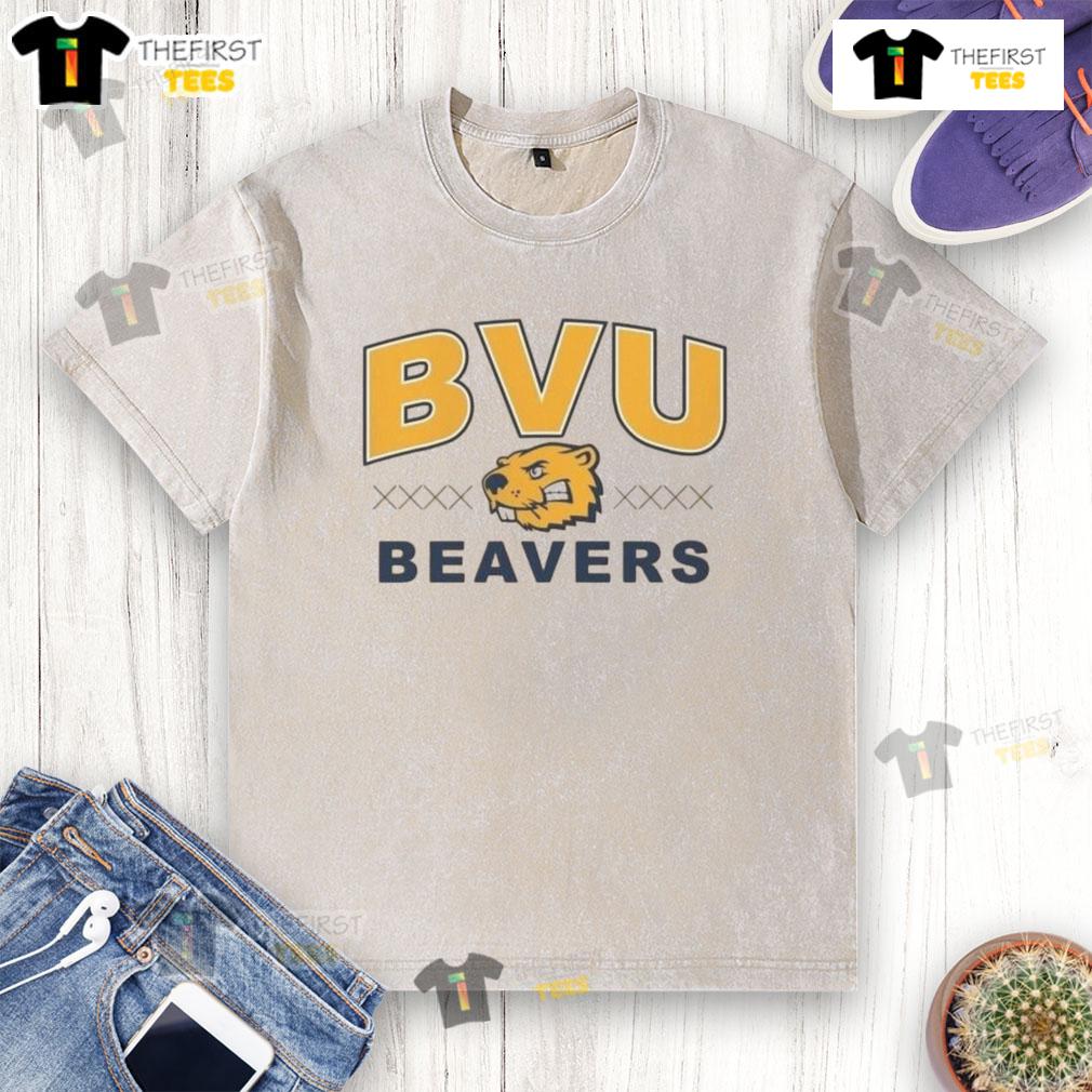 Official BVU Beaver Trax washed t-shirt in blue, featuring a stylish logo and soft, comfortable fabric for everyday wear.