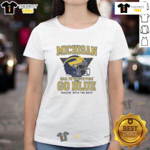 Official Bussin Michigan Hall 'To The Victors' Go Blue Ladies Tee featuring a stylish design for fans.