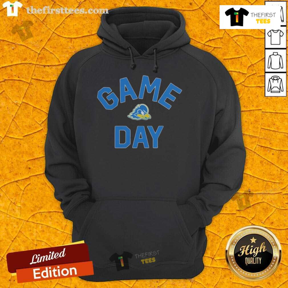 Official Delaware Blue Hens Game Day logo on a college hoodie, perfect for fans and spirited supporters.