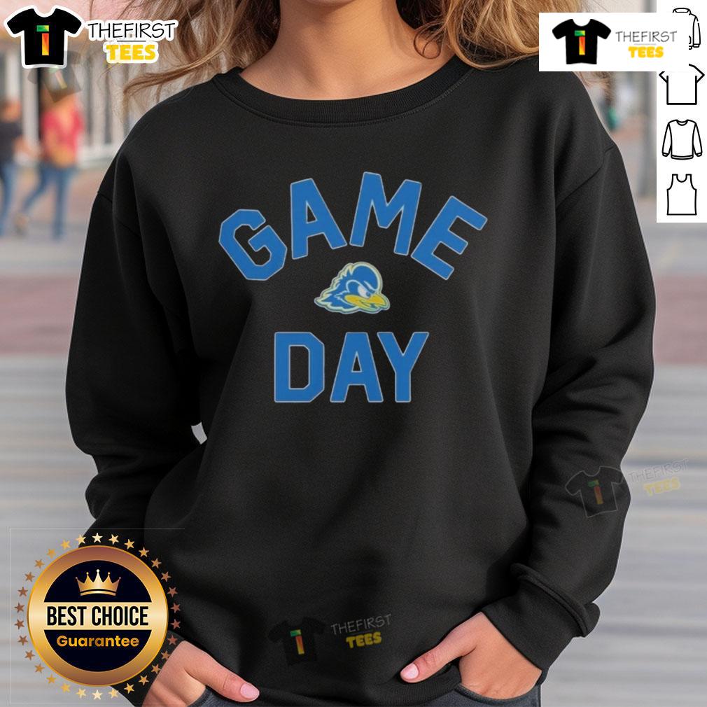 Official Delaware Blue Hens game day logo on a college sweatshirt, perfect for fans and alumni.