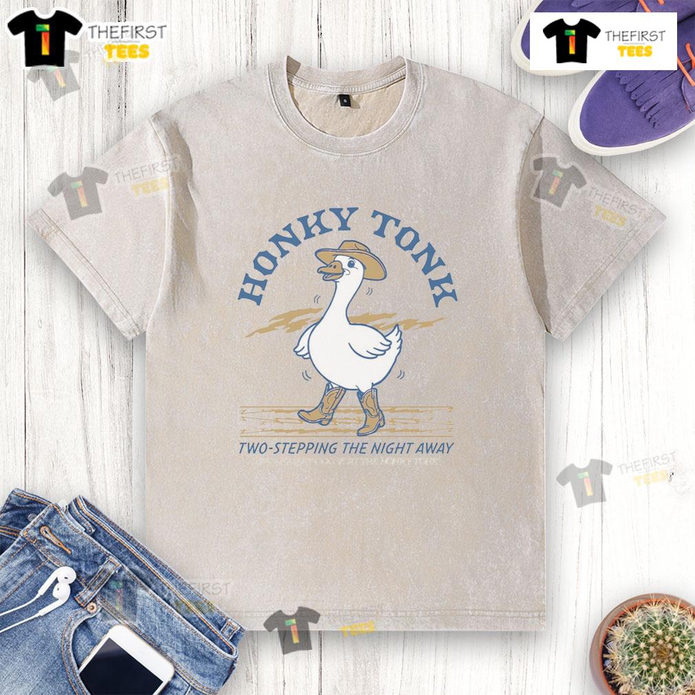 Official Honky Tonk Two Stepping The Night Away Goose Washed T-Shirt featuring a vintage design and comfortable fit.
