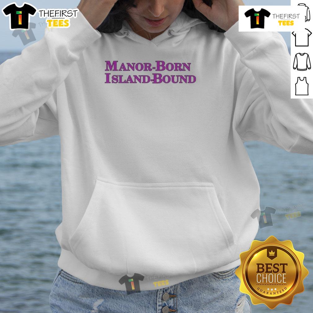 Official Manor Born Island Bound Hoodie in navy blue, showcasing a stylish design perfect for island adventures.