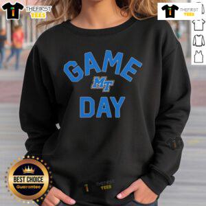 Official Middle Tennessee Blue Raiders game day logo on a college sweatshirt, perfect for fans and game day attire.
