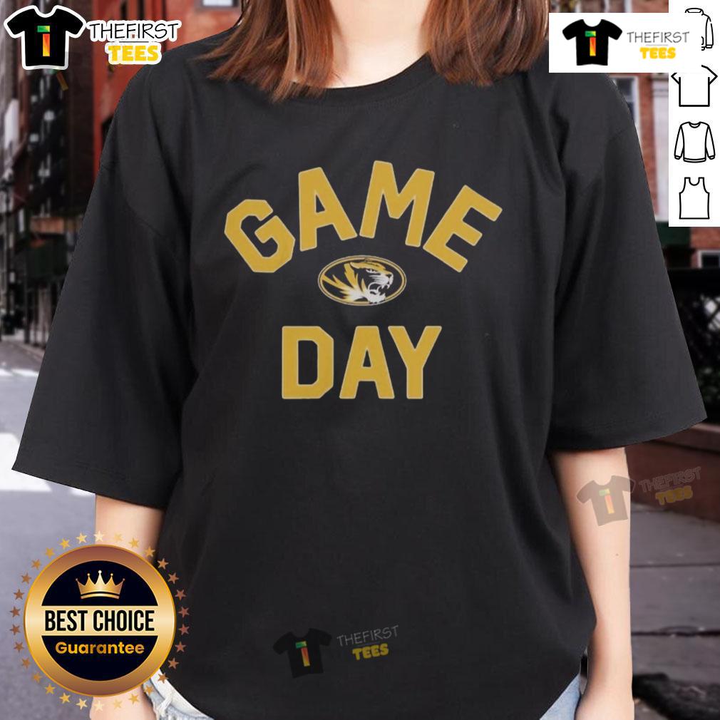 Official Missouri Tigers Game Day logo on a stylish college ladies tee, perfect for sports fans.