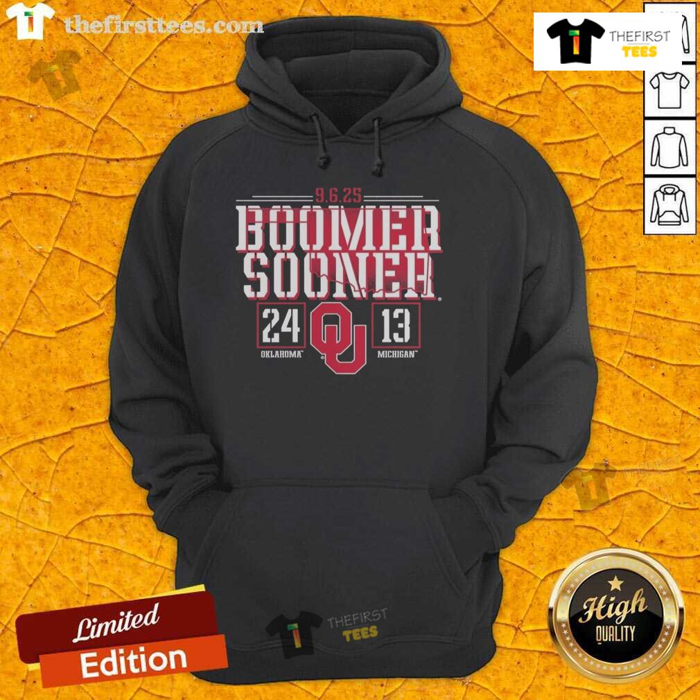 Official Oklahoma Sooners Beat Michigan Wolverines 2025 Score Hoodie featuring team colors and logo for fans.
