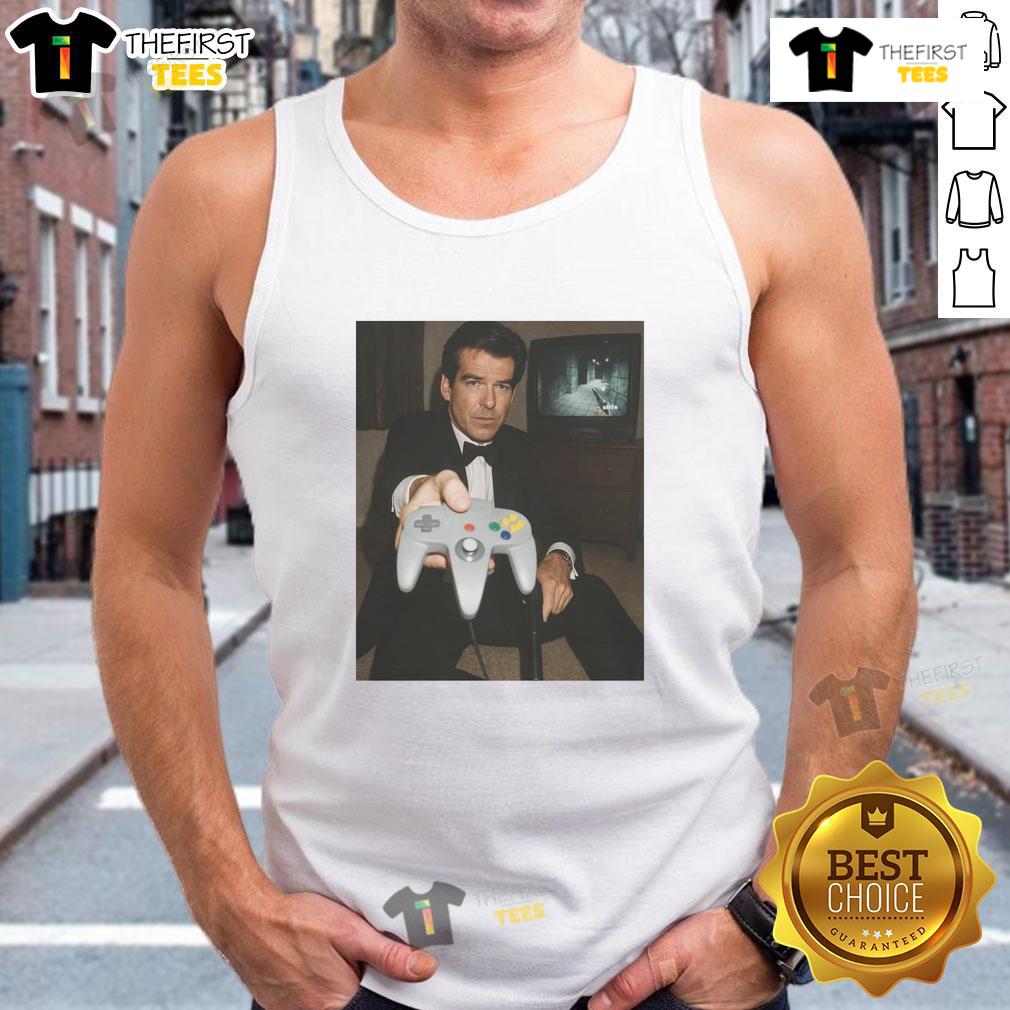 Alt Text: Official Pierce Brosnan Your Turn Tank Top in stylish design, perfect for summer wear and fans of the actor.