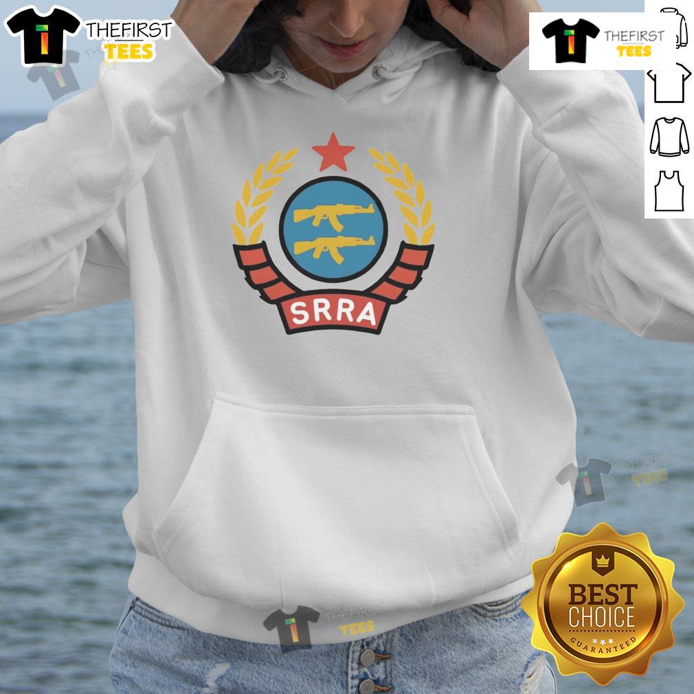 Official SRRA Socialist Reditor Rifle Association Logo hoodie featuring bold graphics and vibrant colors, ideal for fans.