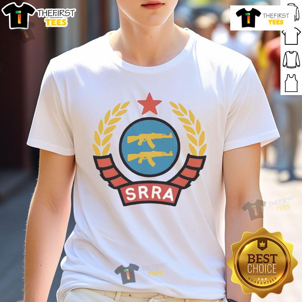 Alt Text: Official Srra Socialist Redditor Rifle Association Logo T-Shirt featuring bold graphics and a unique design for supporters.