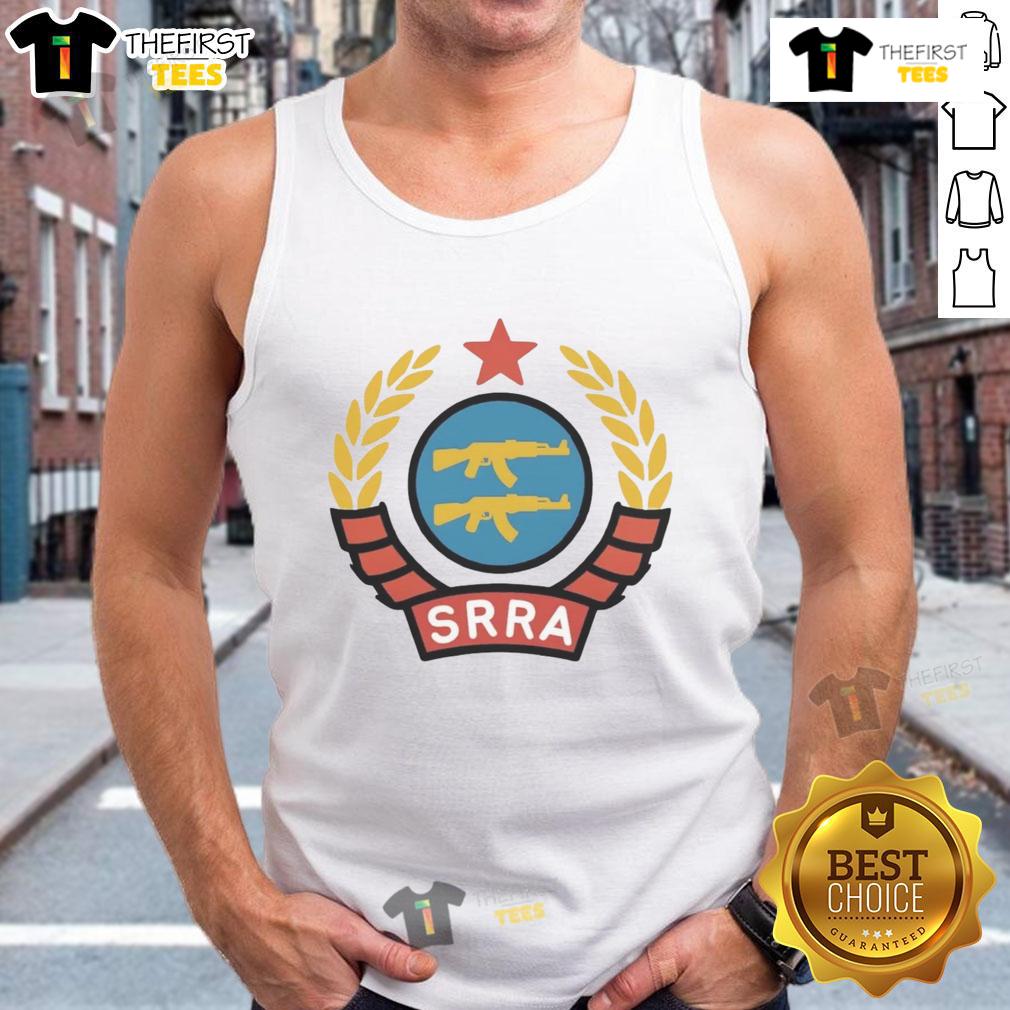 Official SRRA Socialist Redditor Rifle Association logo on a stylish tank top, perfect for casual wear and activism.