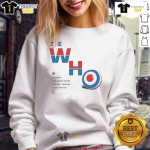 Official The Who Fall Tour 2025 sweatshirt from Wantagh, NY featuring band logo and tour details.