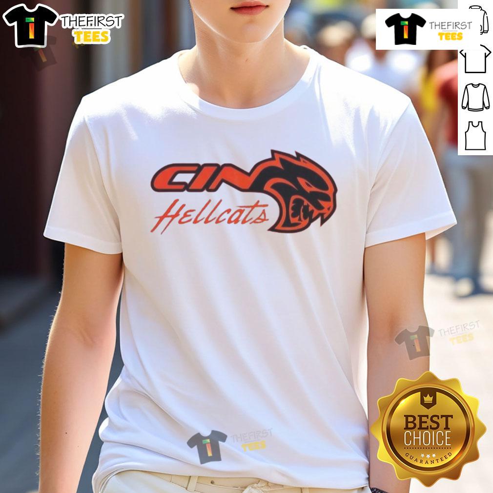 Original Cincinnati Bearcats Dodge Hellcat Logo T-Shirt featuring bold graphics and vibrant colors, perfect for fans.