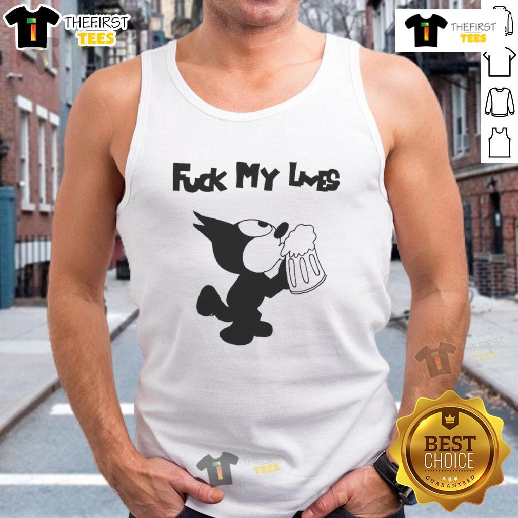 Original Fck My Lives Cat Tank Top featuring a playful cat graphic on a soft fabric, perfect for cat lovers.