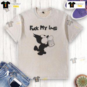 Original Fk My Life's Cat Washed T-Shirt featuring a playful cat design on a soft, stylish fabric.