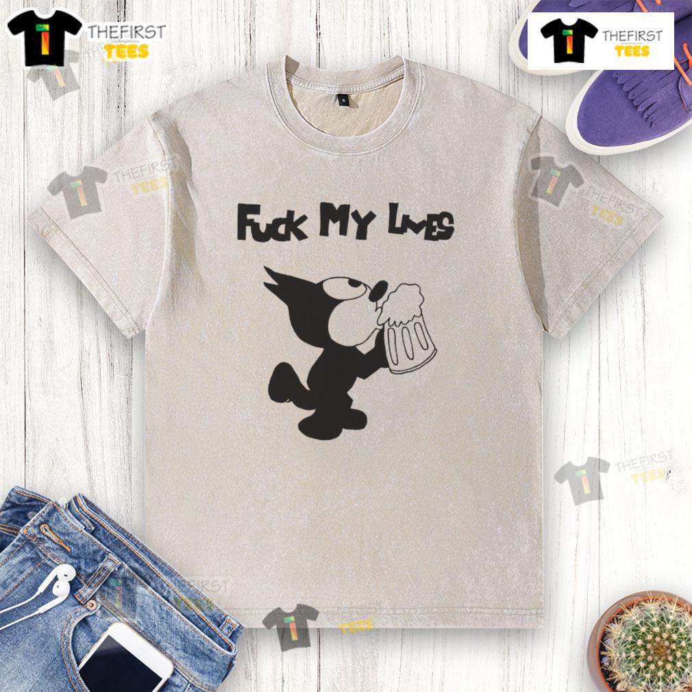 Original Fk My Life's Cat Washed T-Shirt featuring a playful cat design on a soft, stylish fabric.