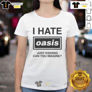 Alt Text: Original I Hate Band Just Kidding Ladies Tee with playful graphic design, perfect for music lovers and casual wear.