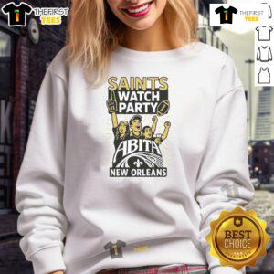 Original New Orleans Saints watch party sweatshirt featuring Abita design, perfect for football fans celebrating game day.