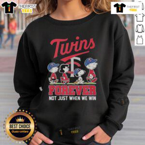 Premium Peanuts x Minnesota Twins sweatshirt featuring 'Forever, Not Just When We Win' in vibrant design.