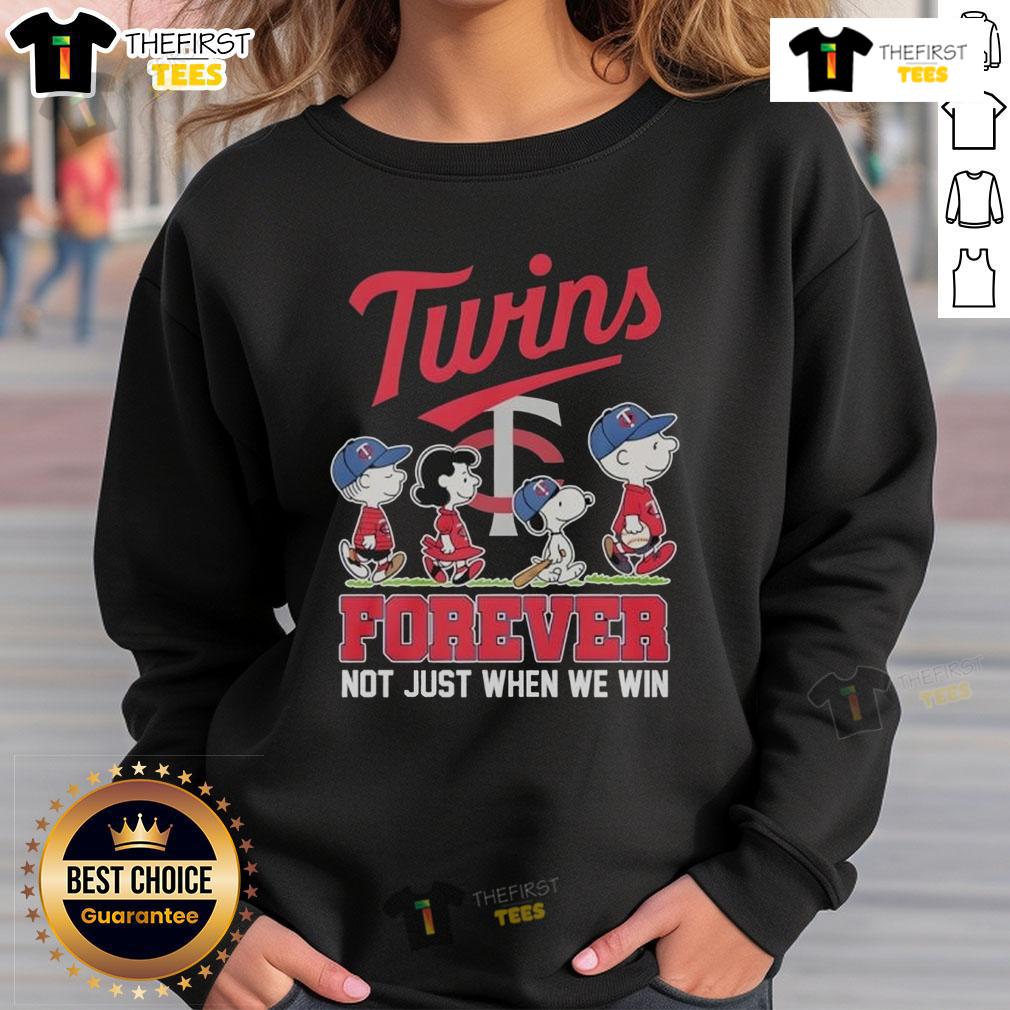 Premium Peanuts x Minnesota Twins sweatshirt featuring 'Forever, Not Just When We Win' in vibrant design.