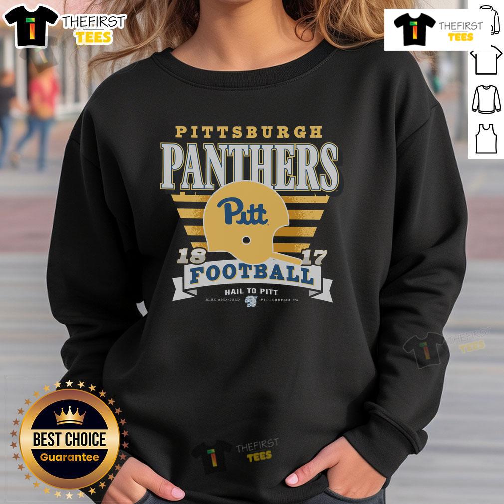 Alt Text: Premium Pittsburgh Panthers Vintage Stripe Splash Sweatshirt featuring bold stripes and team logo for ultimate fan style.