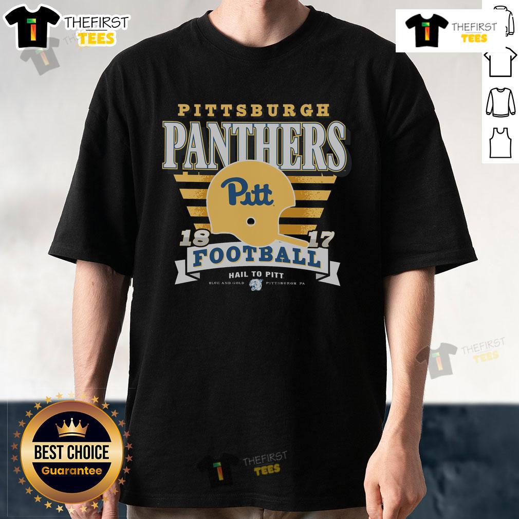 Premium Pittsburgh Panthers Vintage Stripe Splash T-Shirt featuring a retro design in blue and gold for fans.
