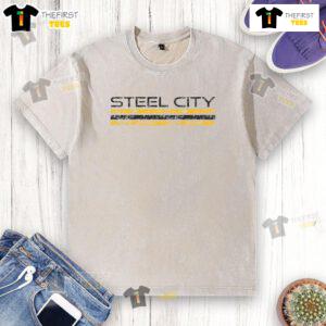 Premium Steel City Pittsburgh Pennsylvania retro vintage sports washed t-shirt featuring iconic city skyline design.