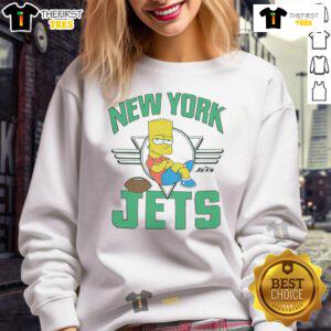 Alt Text: Premium The Simpsons Bart X New York Jets sweatshirt featuring vibrant graphics and cozy design for fans.