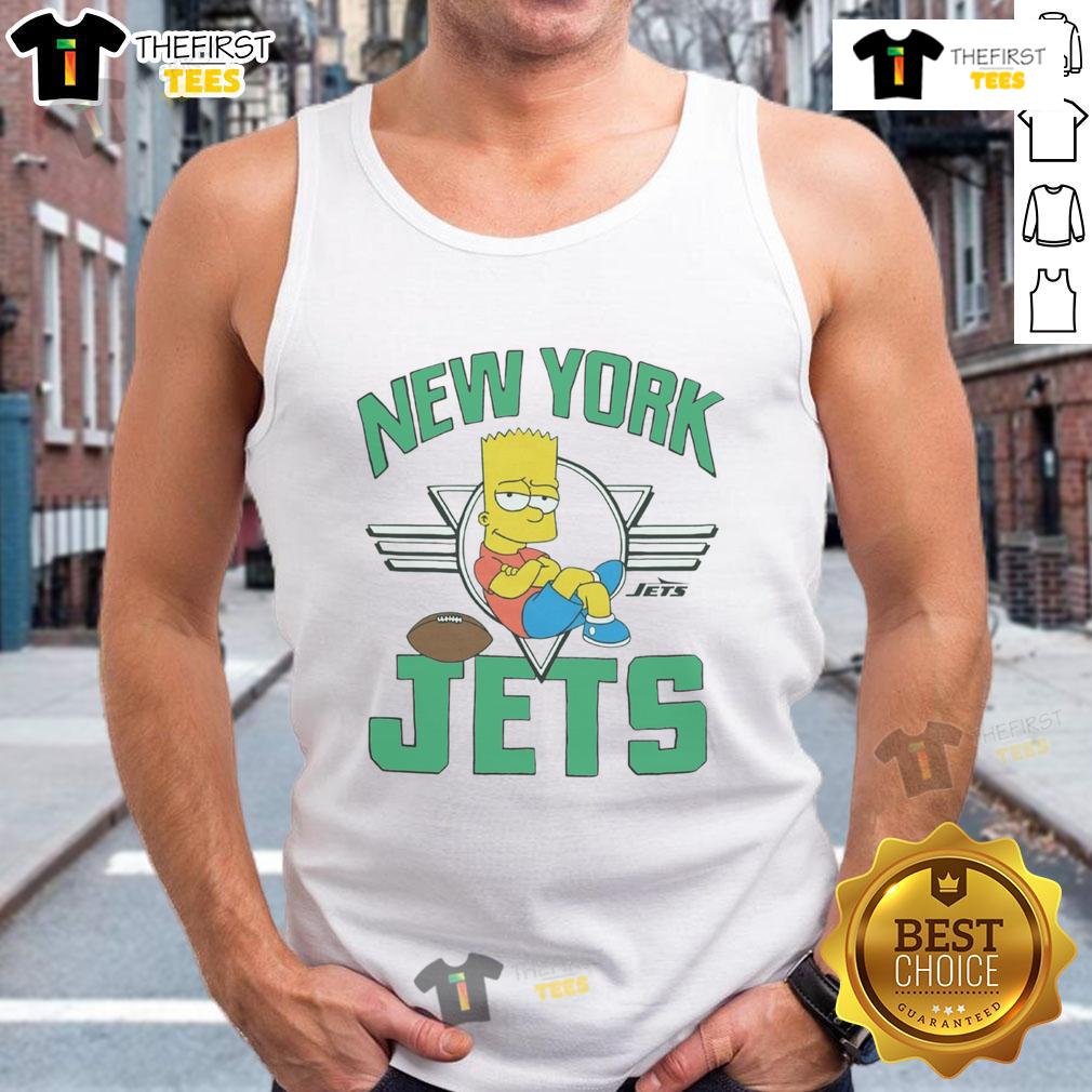 Alt Text: Premium The Simpsons Bart X New York Jets tank top featuring vibrant graphics and a stylish design for fans.