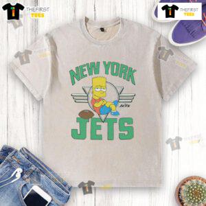 Alt Text: Premium The Simpsons Bart x New York Jets washed t-shirt featuring Bart Simpson in Jets colors, perfect for fans.