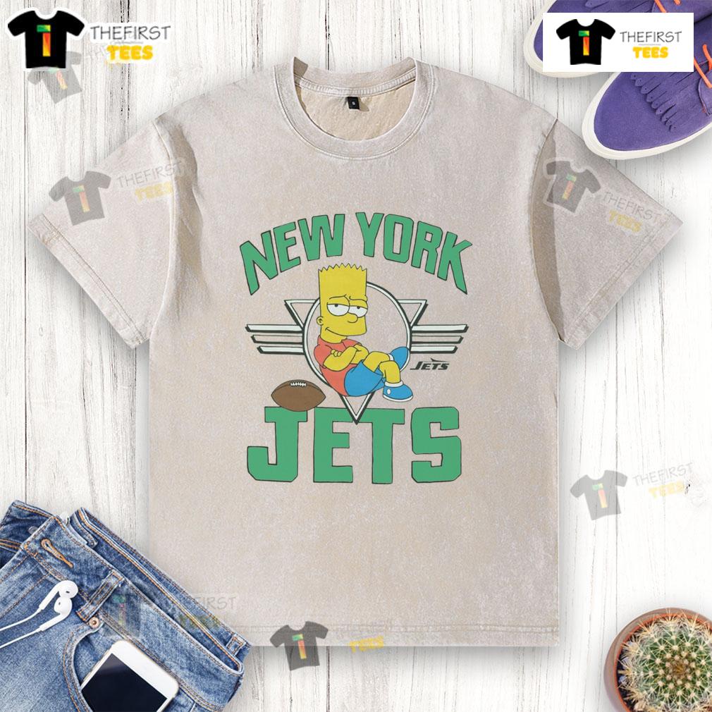 Alt Text: Premium The Simpsons Bart x New York Jets washed t-shirt featuring Bart Simpson in Jets colors, perfect for fans.