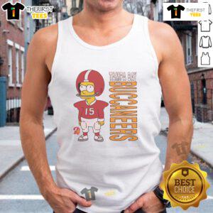 Alt Text: Premium The Simpsons Bart X Tampa Bay Buccaneers tank top featuring Bart Simpson in team colors and logo design.
