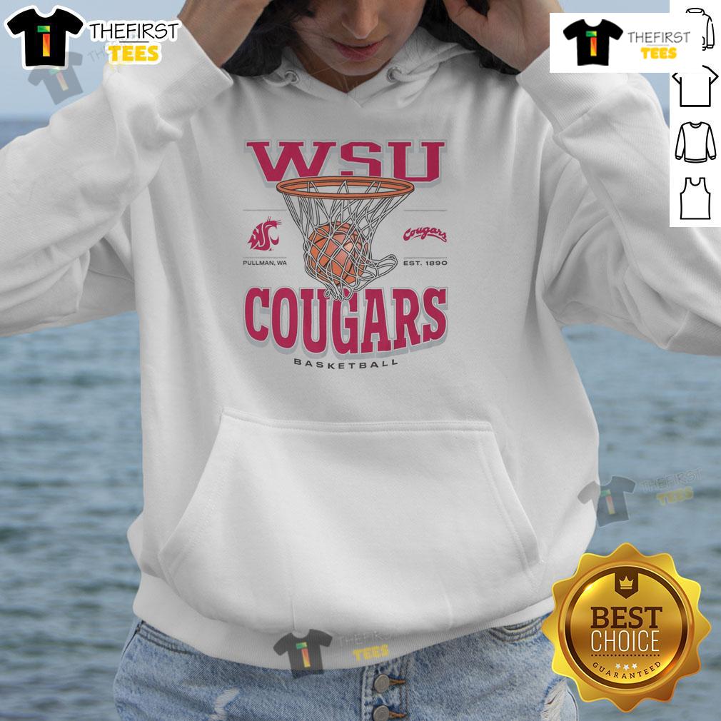 Alt Text: Premium Washington State Cougars Game Time Hoodie displayed on a hanger, featuring team colors and logo design.