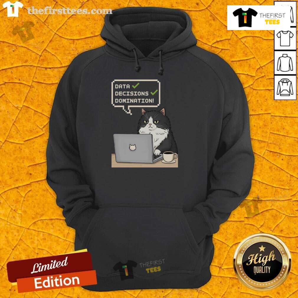 Pretty Cat Data Decisions Domination Hoodie featuring a playful cat design for data enthusiasts and cat lovers.