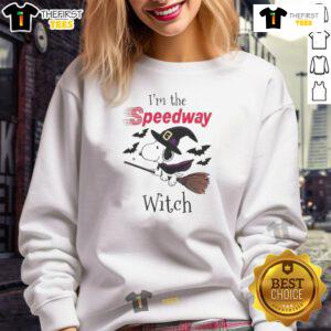Pretty Speedway X Snoopy I'm The Witch Halloween Sweatshirt featuring a whimsical design perfect for spooky season.