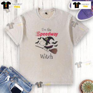 Pretty Speedway X Snoopy I'm the Witch Halloween washed t-shirt featuring vibrant graphics perfect for Halloween festivities.