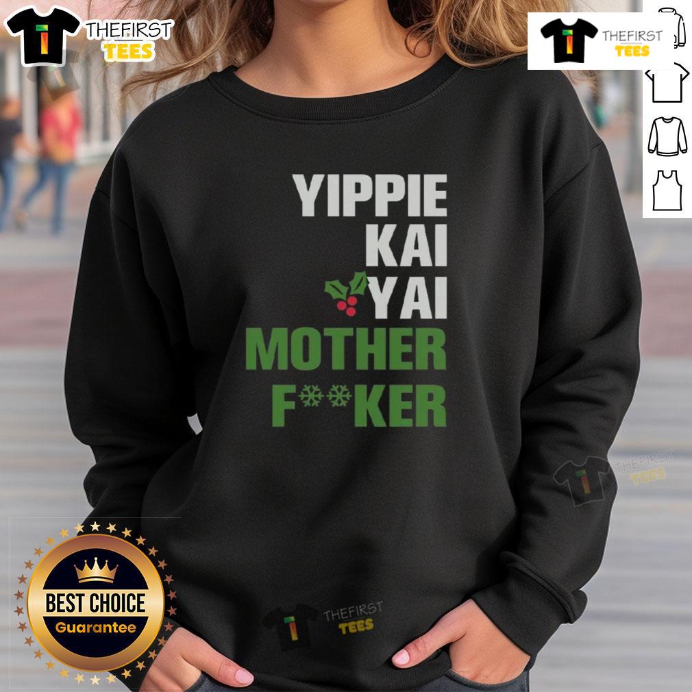 Alt Text: Front and back view of the Pretty Yippie Kai Yay printed sweatshirt, showcasing its vibrant design and cozy fit.