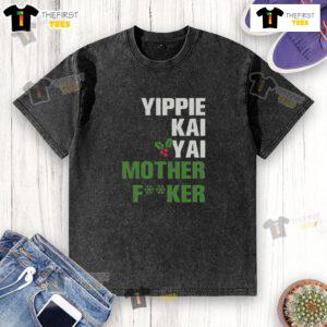 Front and back view of Pretty Yippie Kai Yay printed washed t-shirt in vibrant colors, showcasing trendy design.